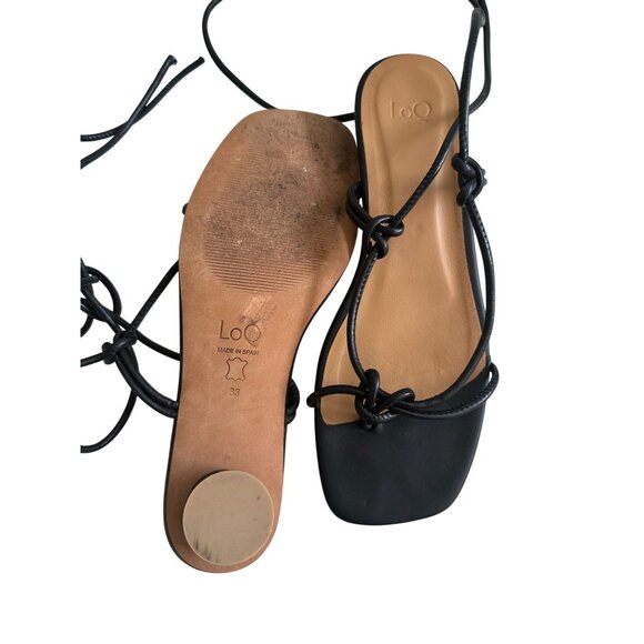 LOQ Dora Black Laceup Leather Kitten Heels Sandals Size 38 / US 8 - Picture 3 of 10